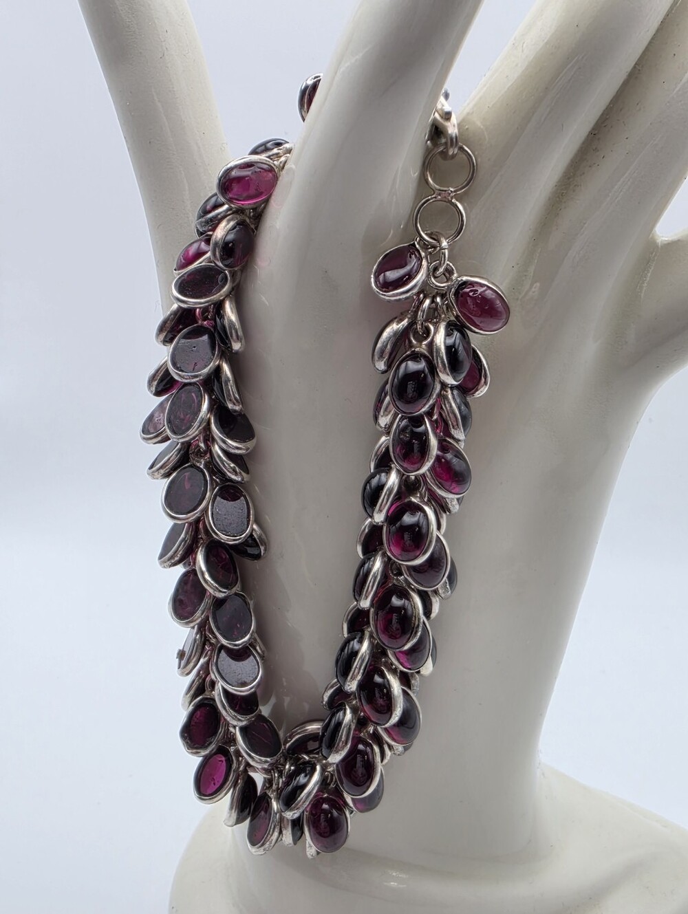 Retired Silpada Cha Cha Bracelet Sterling Silver 925 Garnets Boho Statement